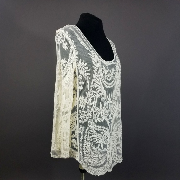 Ultra Flirt Other - Ivory Embroidered Mesh Long-sleeve Overlay